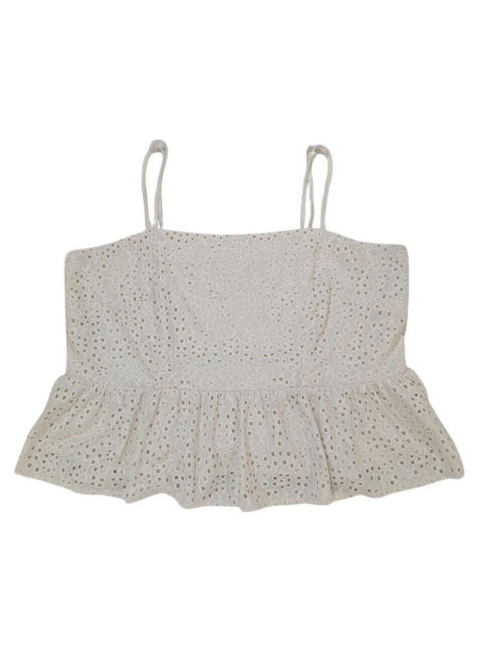 Eyelet Babydoll Peplum Cami | Romantic Cottagecore Summer Top | Cream New Day L